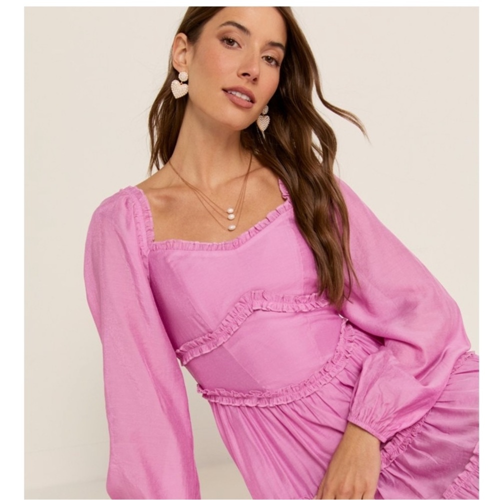 Francesca’s Cottagecore Vickie Long Sleeve Ruffle‎ Tiered Mini Dress NWT LARGE - Picture 2 of 6